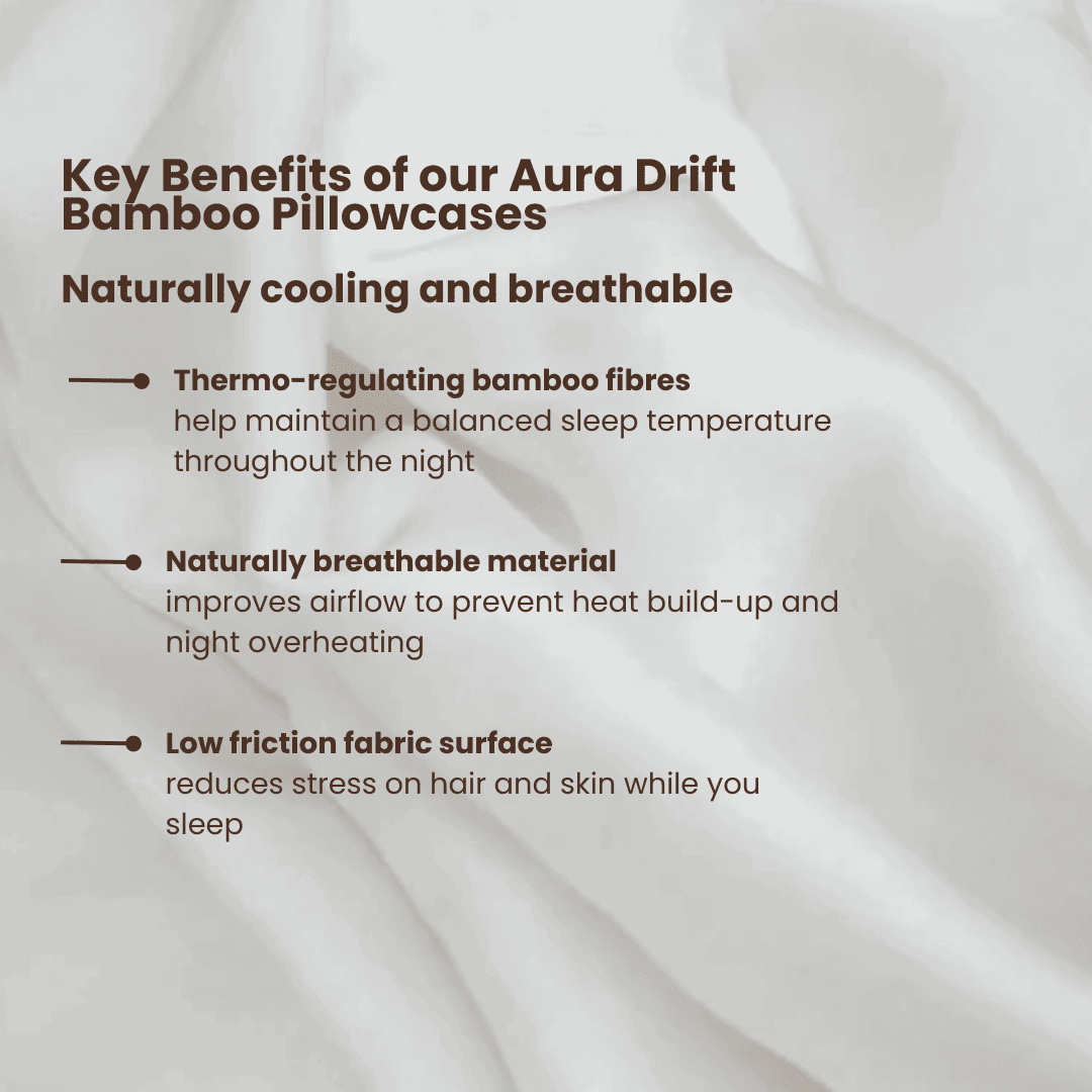 Cooling Bamboo Pillowcase Pair - Aura Drift Breathable For Hot Sleepers - Sola Wellness